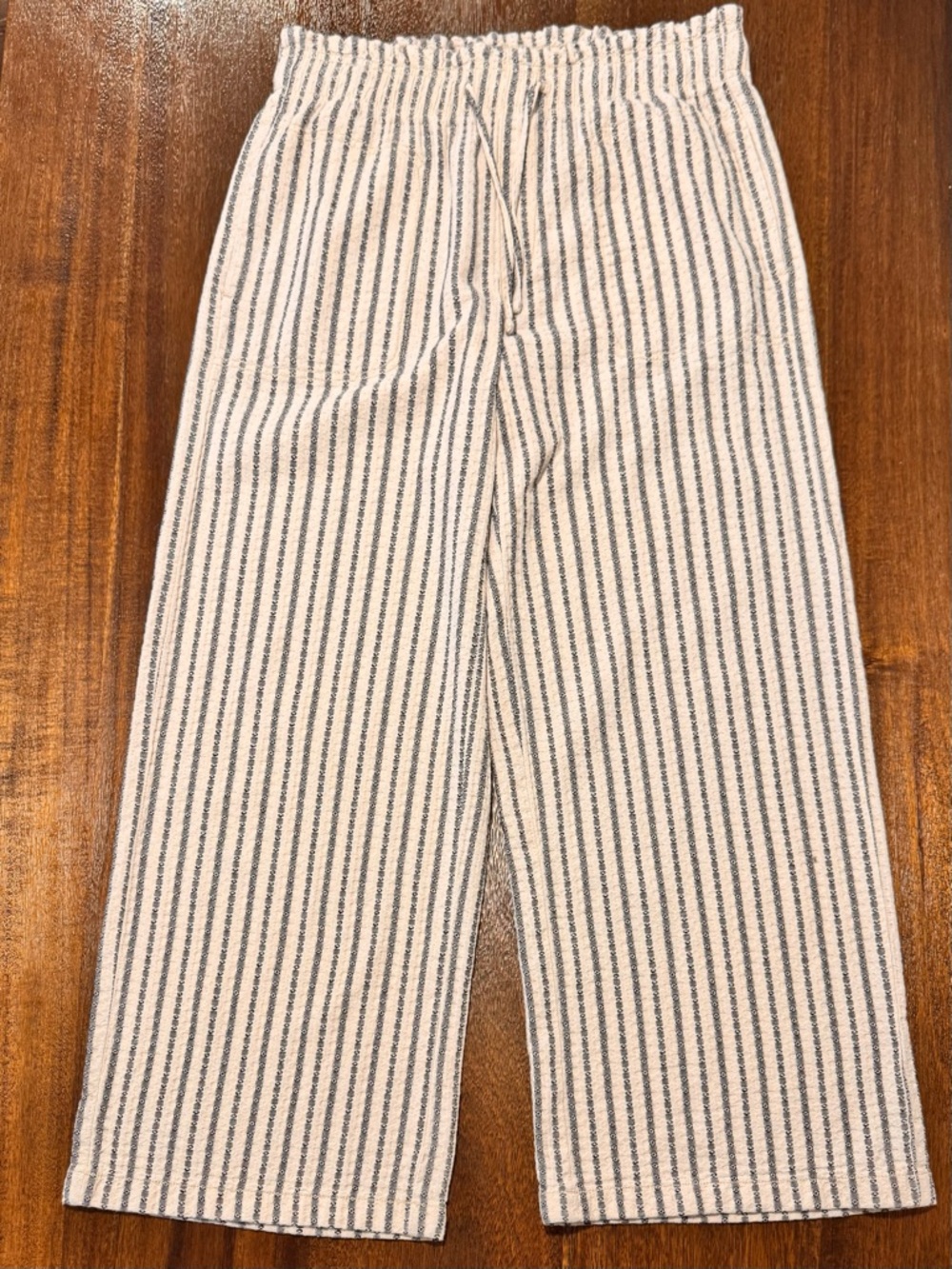 American Eagle Women’s S Pull On Drawstring Cotton Cream Striped Wide-Leg Pants